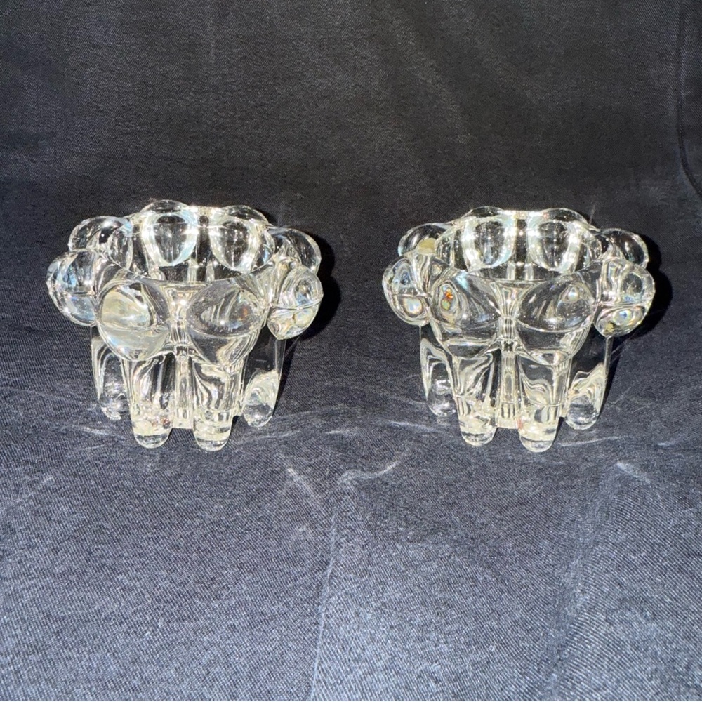Vintage Crystal Candle Holders Pair Votive Taper Flower Shape France Reims
